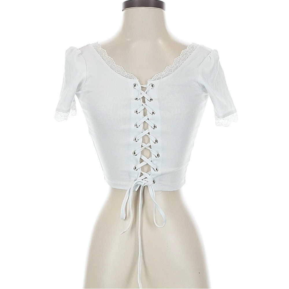 Delia’s White Lace-Up Cropped Top